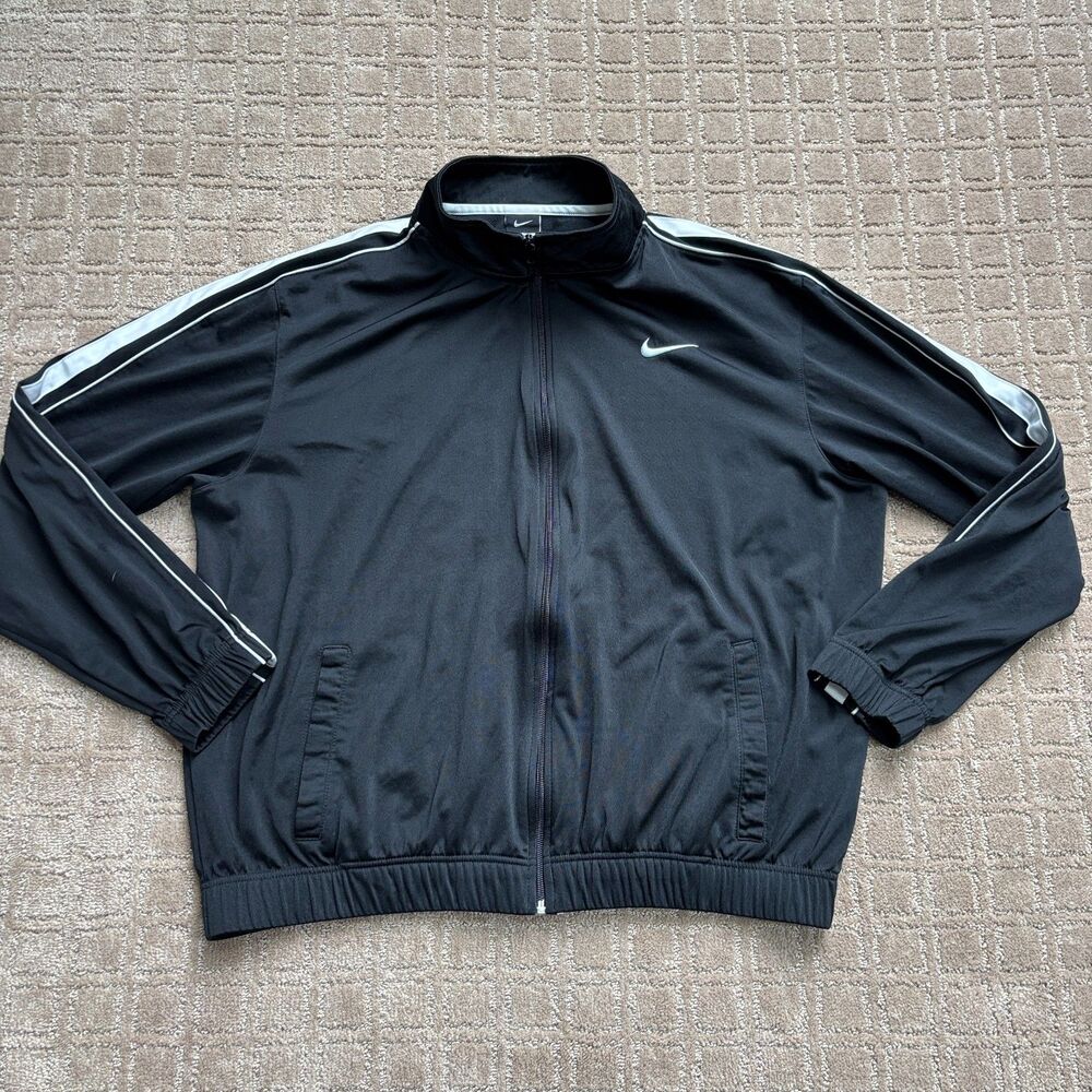 Nike Track Jacket Mens L Black Full Zip Casual Relaxed Warmup Gym Train Pockets